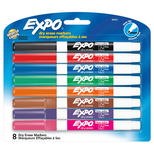 EXPO Low-Odor Dry-Erase Markers, Fine Point, Assorted Colors,
