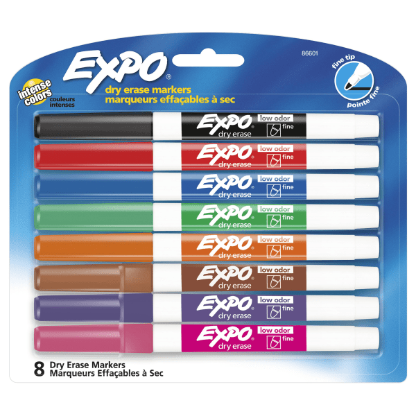 EXPO Low-Odor Dry-Erase Markers, Fine Point, Assorted Colors,
