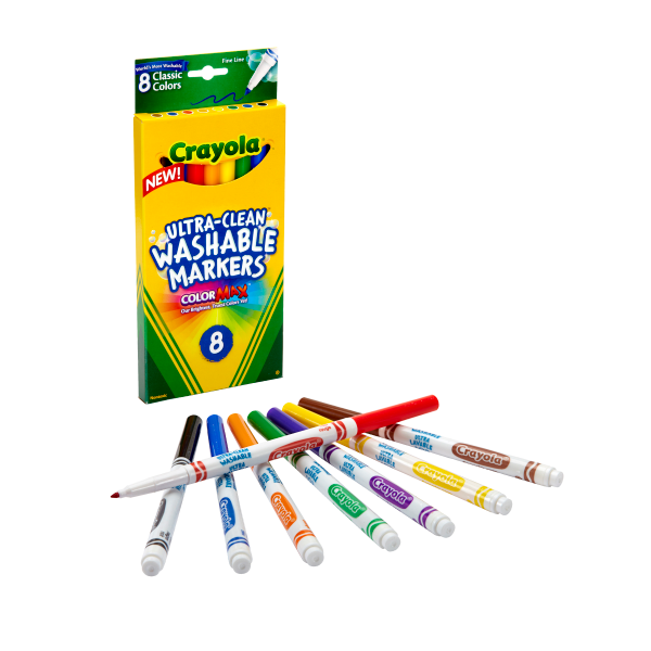Crayola Ultra-Clean Washable Markers, Fine Bullet Tip, Assorted Colors, 8/Pack