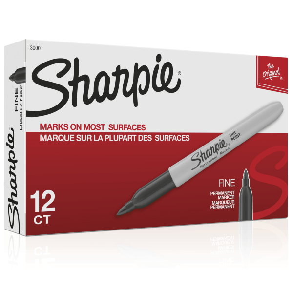 Sharpie Fine Point Permanent Markers Black Ink, Pack Of 12