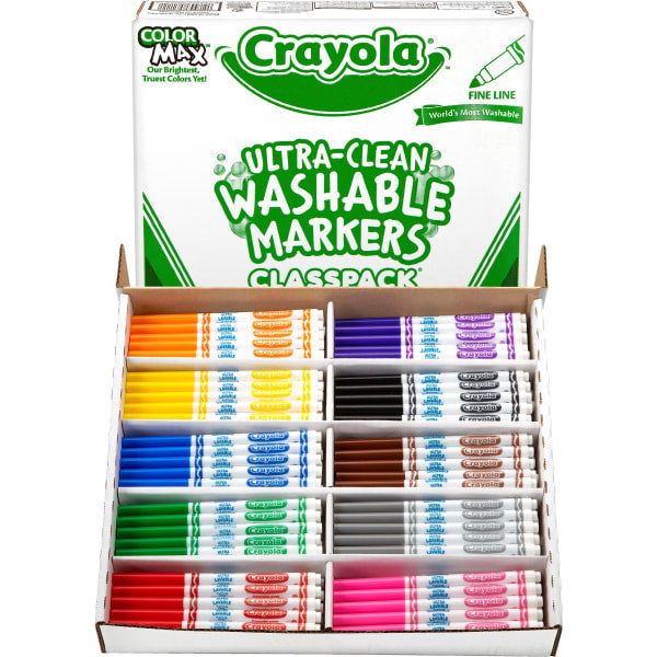 Crayola Ultra-Clean Washable Marker Classpack, Fine Bullet Tip, Assort –  King Stationary Inc