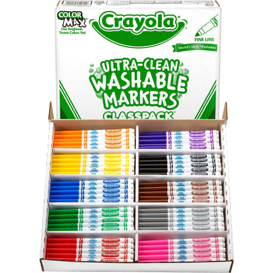 Crayola Ultra-Clean Washable Marker Classpack, Fine Bullet Tip, Assorted Colors, 200/Pack