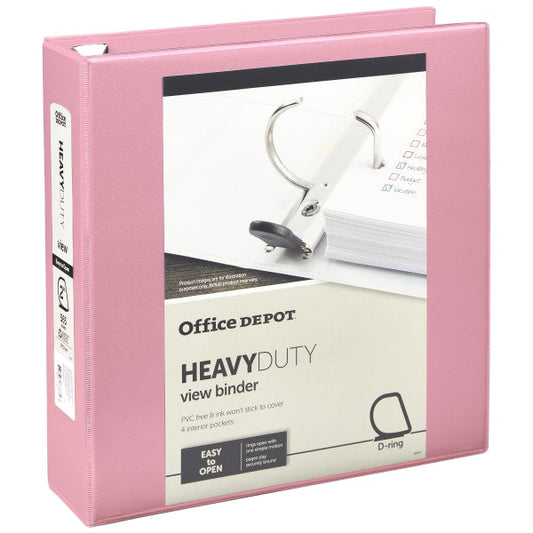 Heavy-Duty View 3-Ring Binder, 2" D-Rings Pink