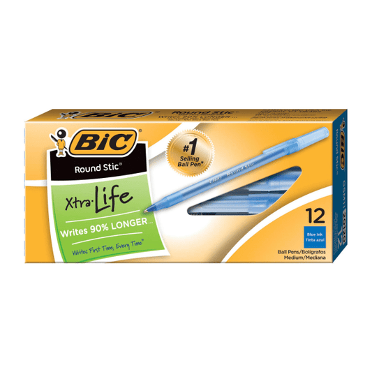 BIC Round Stick Ballpoint Pen, Medium Point, 1.0 mm, Blue 12 Pack