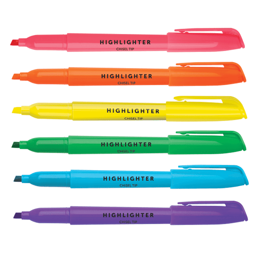 Pen-Style Highlighters, 100% Recycled, Assorted Colors, Pack Of 6 Highlighters