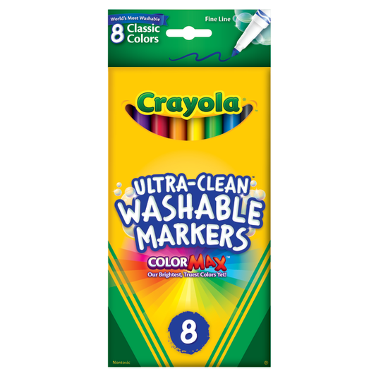 Crayola Ultra-Clean Washable Markers, Fine Bullet Tip, Assorted Colors, 8/Pack