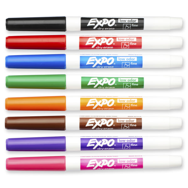 EXPO Low-Odor Dry-Erase Markers, Fine Point, Assorted Colors,