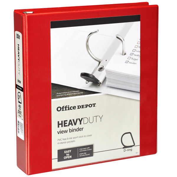 Heavy-Duty View 3-Ring Binder, 1.5" D-Rings Red