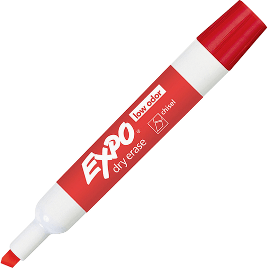 EXPO Low-Odor Dry Erase Markers, Chisel Tip, Red,