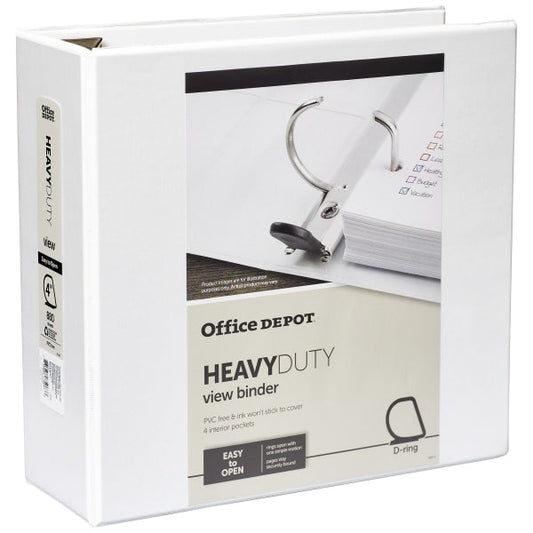 Heavy-Duty View 3-Ring Binder, 4" D-Rings White