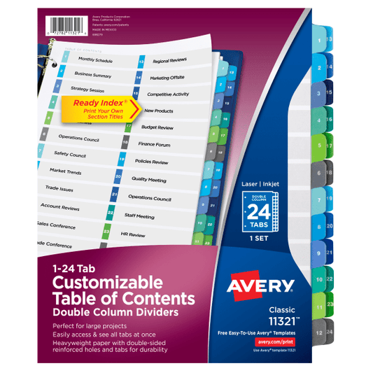 Avery Ready Index Double-Column Table Of Contents Dividers, 24-Tab