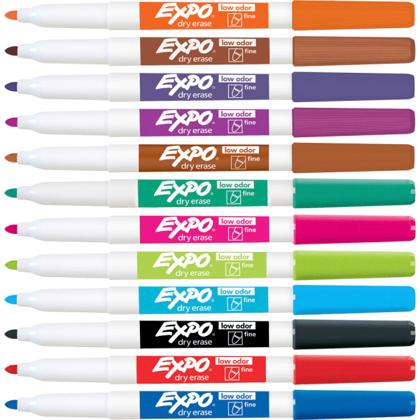 EXPO Low-Odor Dry Erase Markers, Fine Tip, Assorted Colors,