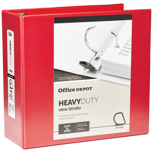 Heavy-Duty View 3-Ring Binder, 4" D-Rings Red