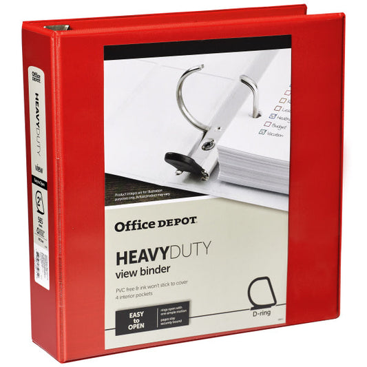 Heavy-Duty View 3-Ring Binder, 2" D-Rings Red