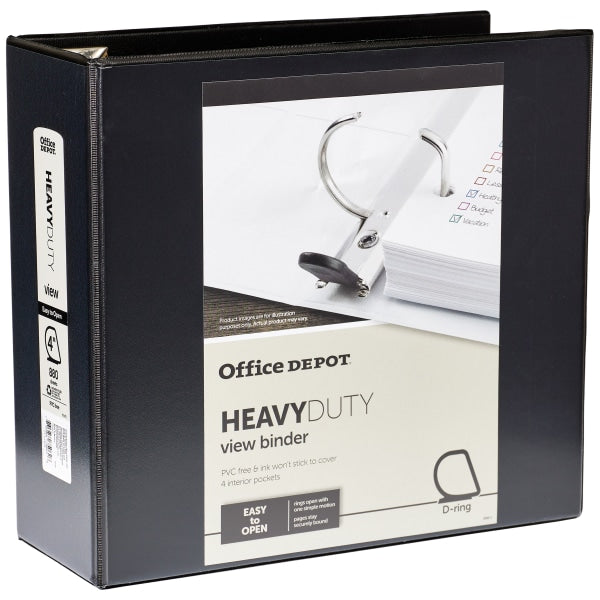 Heavy-Duty View 3-Ring Binder, 4" D-Rings Black