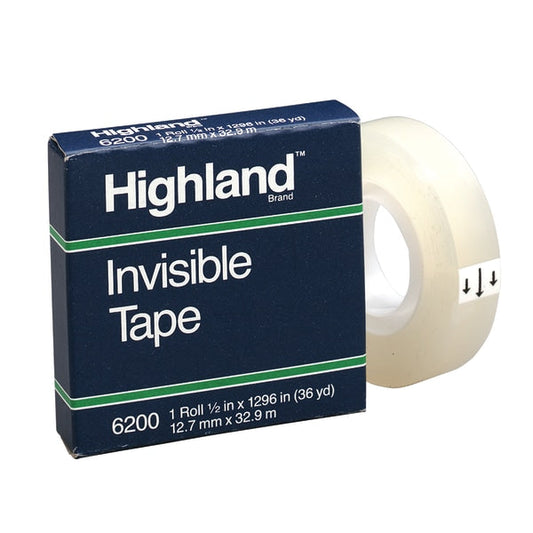 Highland Invisible Tape, 1/2" X 1,296", Clear