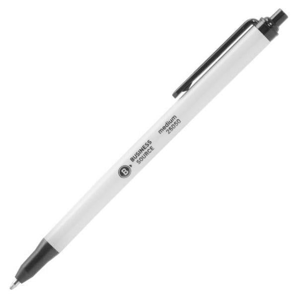 Retractable Ballpoint Pens Medium Point Black Ink White Barrel 12/ Pack