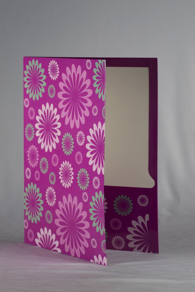 2 Pockets Paper Folder Laminated Glitter Flowers Colors May Vary