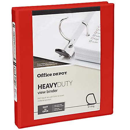Heavy-Duty View 3-Ring Binder, 1" D-Rings Red