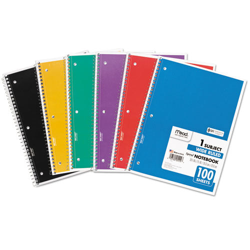 Mead 1 Subject Spiral Notebooks, 100 Page, Wide Ruled Color may vary