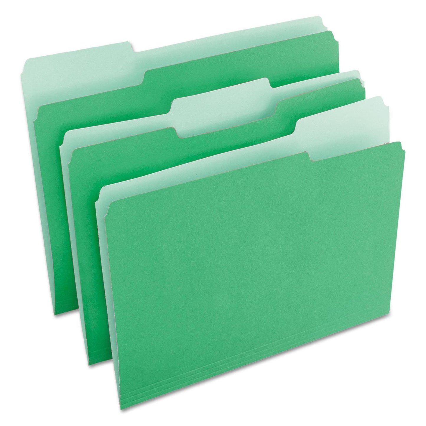 2-Tone File Folders, 1/3 Cut, Letter Size, Green, Box Of 100
