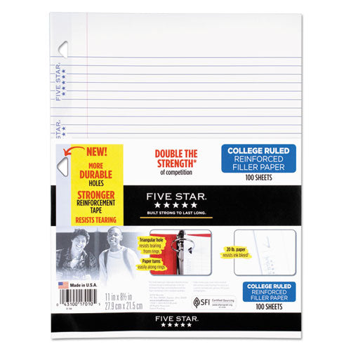 Reinforced Filler Paper, 3-Hole, 8.5 X 11, College Rule, 80/Pack