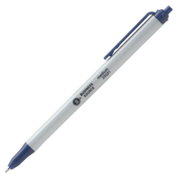 Retractable Ballpoint Pens Medium Point Blue Ink White Barrel 12/ Pack