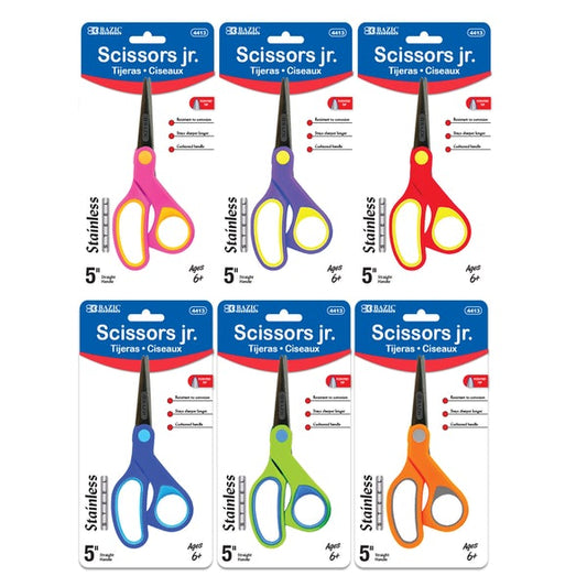 School Scissors 5" Pointed Tip Soft Grip Color may vary