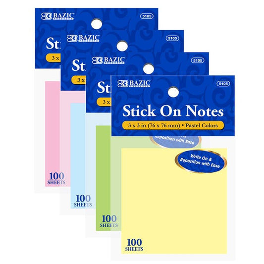 Stick On Notes 3" X 3" 100 Ct. Color may vary