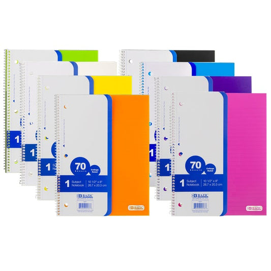 Poly Cover 1 Subject Spiral Notebooks, 70 Page, College Ruled Color may vary