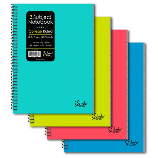 Poly Cover 3 Subject Spiral Notebooks, 8.3″ X 6″, College Ruled Color may vary