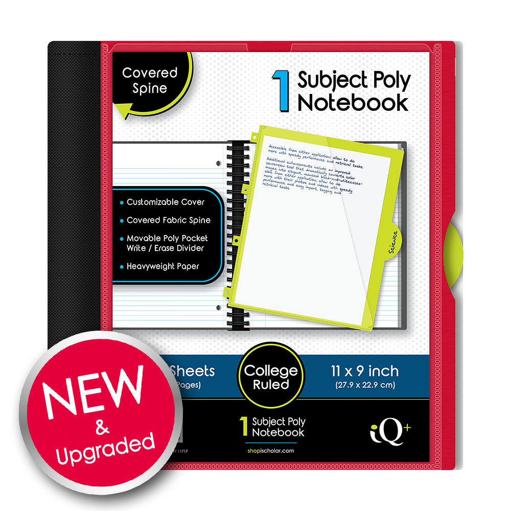 IQ+ Premium 1 Subject Spiral Notebooks, 11″ X 9″, 100 Page, College Ruled Color may vary