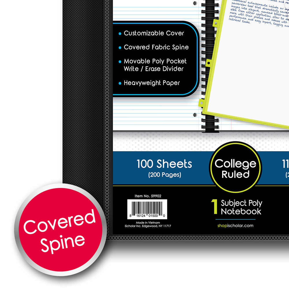 IQ+ Premium 1 Subject Spiral Notebooks, 11″ X 9″, 100 Page, College Ruled Color may vary