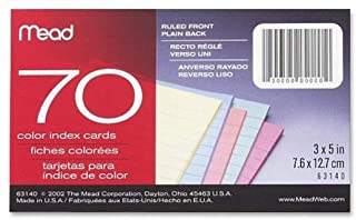 Mead Ruled Colored Index Cards, 3" X 5" 70 count