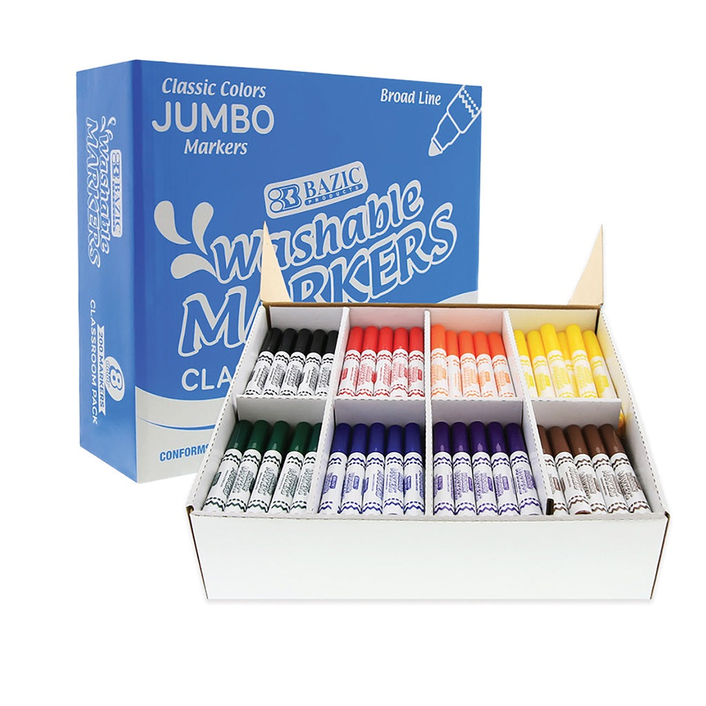 Classroom Pack Washable Markers Broad Line Jumbo 8 Color (200/Pack) – King  Stationary Inc
