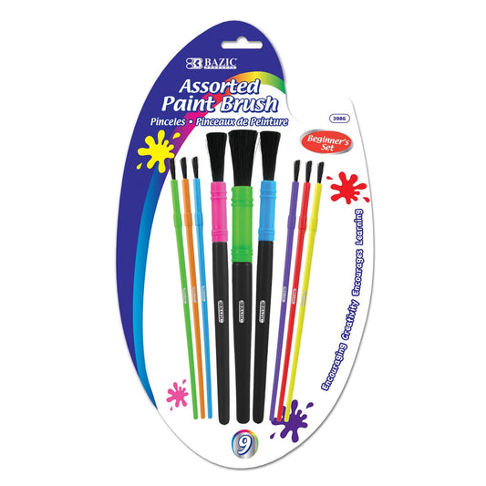Assorted Size Kid's Paint Brush Set (9/Pack)
