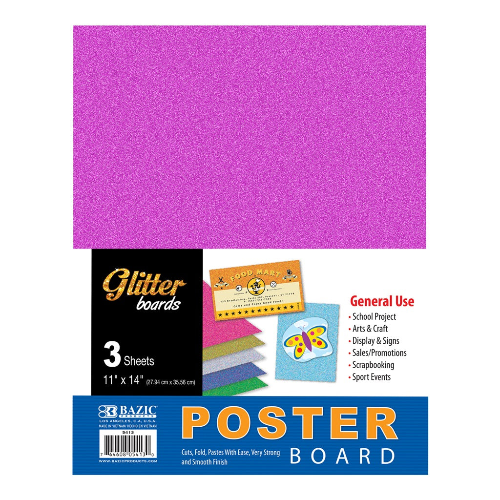 11" X 14" Glitter Poster Board Assorted Colors (3/Pack)