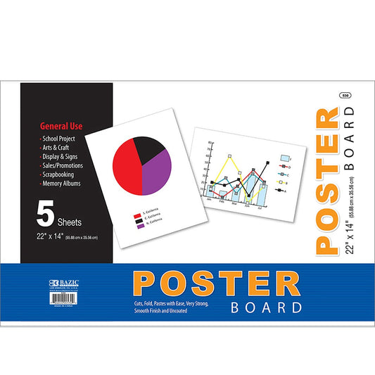 22" X 14" White Poster Board (5/Pack)
