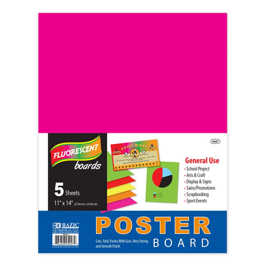11" X 14" Multi Color Fluorescent Poster Board Assorted Colors (5/Pack)