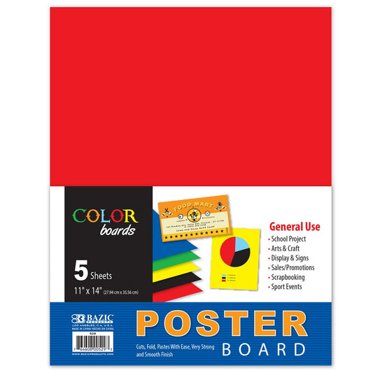 11" X 14" Multi Color Poster Board Assorted Colors (5/Pack)
