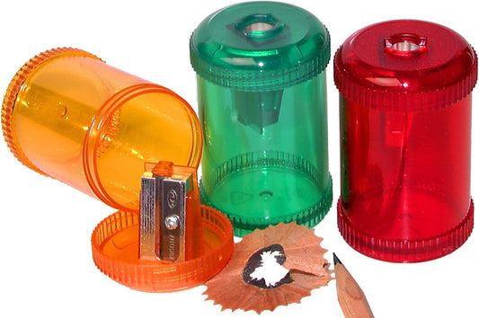 Kum 1-Hole Steel Blade Barrel Pencil Sharpeners with Waste Container, Colors Vary
