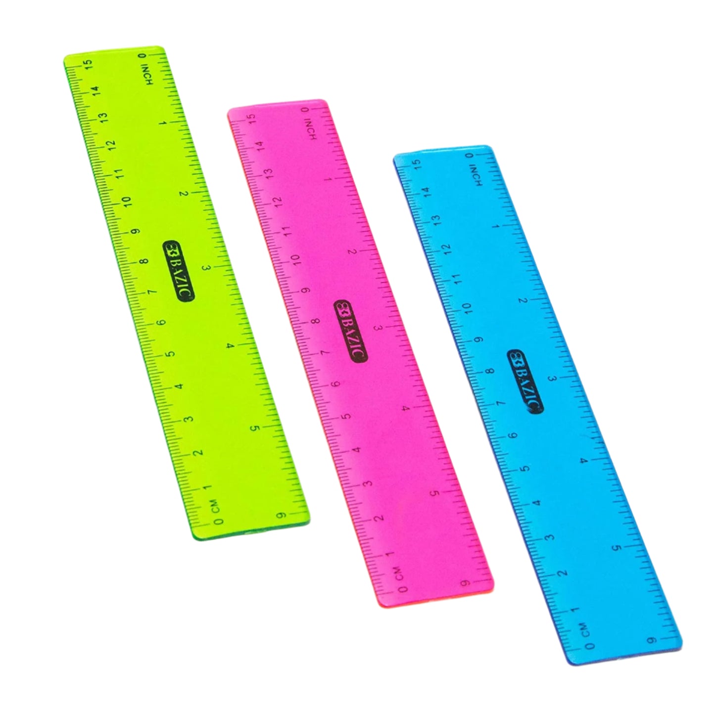 6" (15cm) Plastic Ruler Assorted 3pk