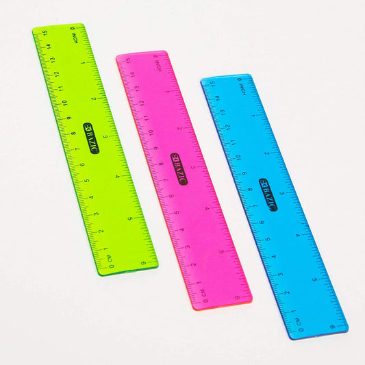 6" (15cm) Plastic Ruler Assorted 3pk