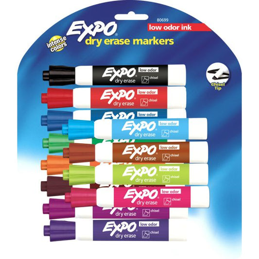 Expo Low Odor Dry-Erase Markers Chisel Tip Assorted Colors