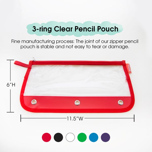 Clear Pencil Pouch 3-Ring Clear 11.5" x 6.5" Color May Vary