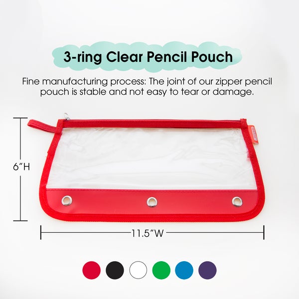 Clear Pencil Pouch 3-Ring Clear 11.5" x 6.5" Color May Vary