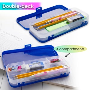 Pencil Case 8" Double Deck Organizer Box, Color May Vary