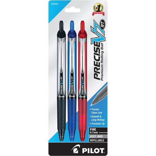 Pilot Precise V7 RT Fine Premium Retractable Rolling Ball Pens Assorted 3 Pack
