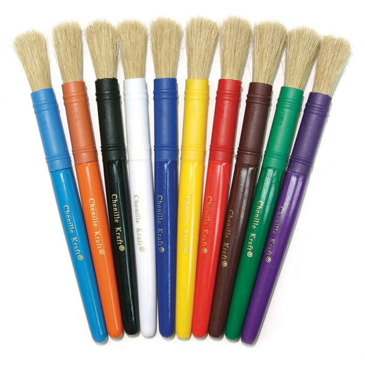 Beginner Paint Brushes 7" Long, 10 Assorted Colors