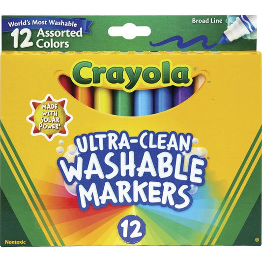Crayola Ultra-Clean Washable Markers, Broad Bullet Tip, Assorted Colors, 12/Pack